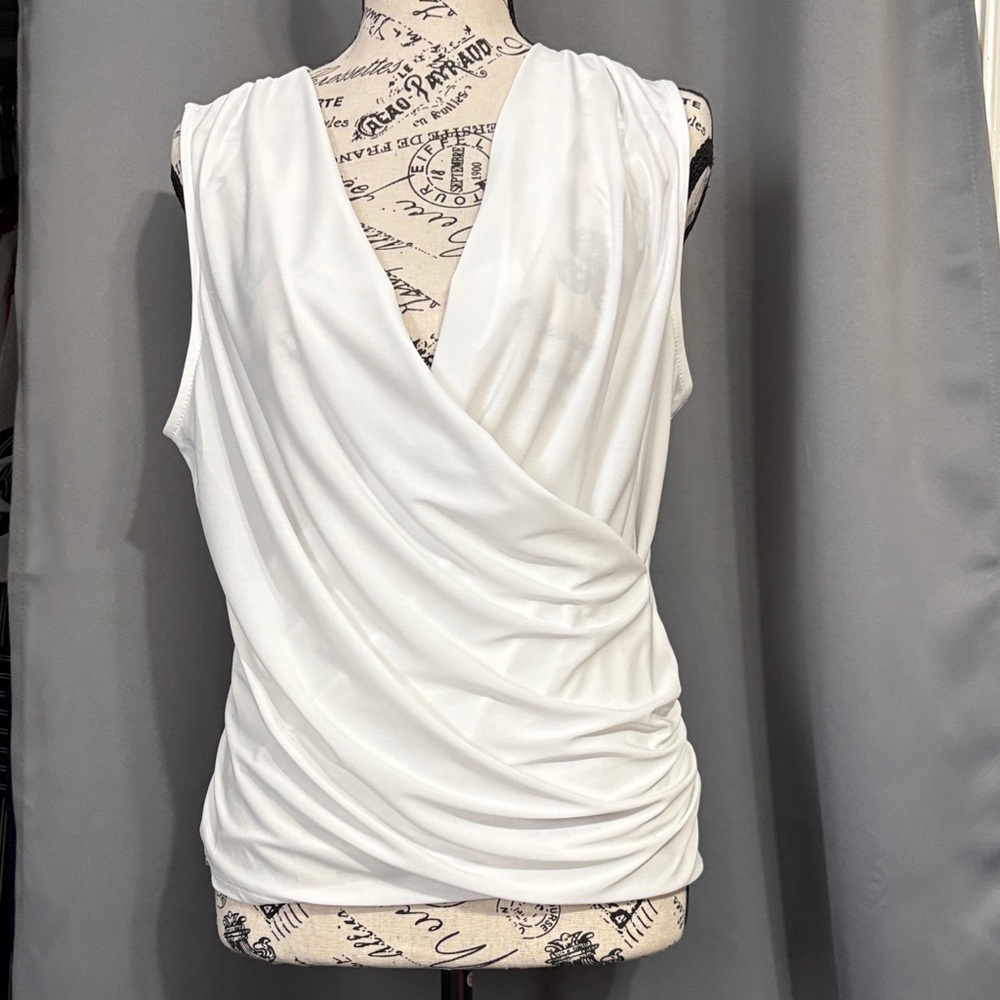 Express White Draped V-Neck Sleeveless Top